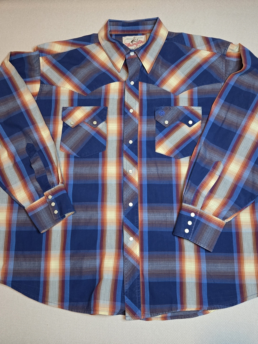 Vintage American Cowboys Choose Wrangler Button Snaps Plaid Shirt Large Western